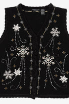 Vintage Black Reference Point Snowflakes Ugly Christmas Vest (1990s)