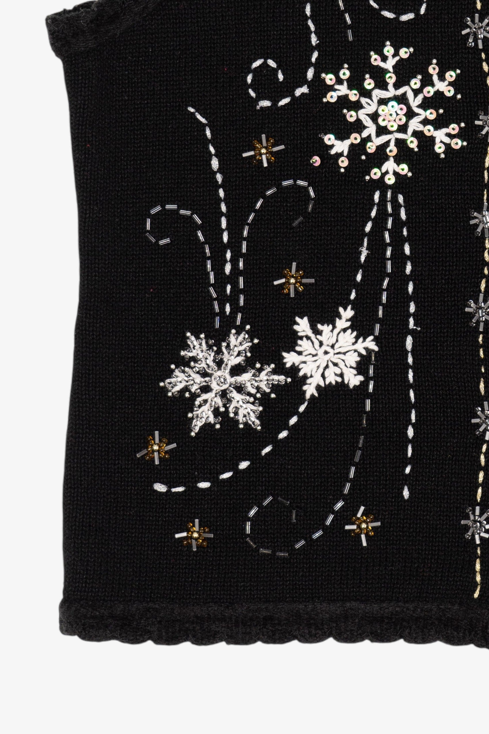 Vintage Black Reference Point Snowflakes Ugly Christmas Vest (1990s)