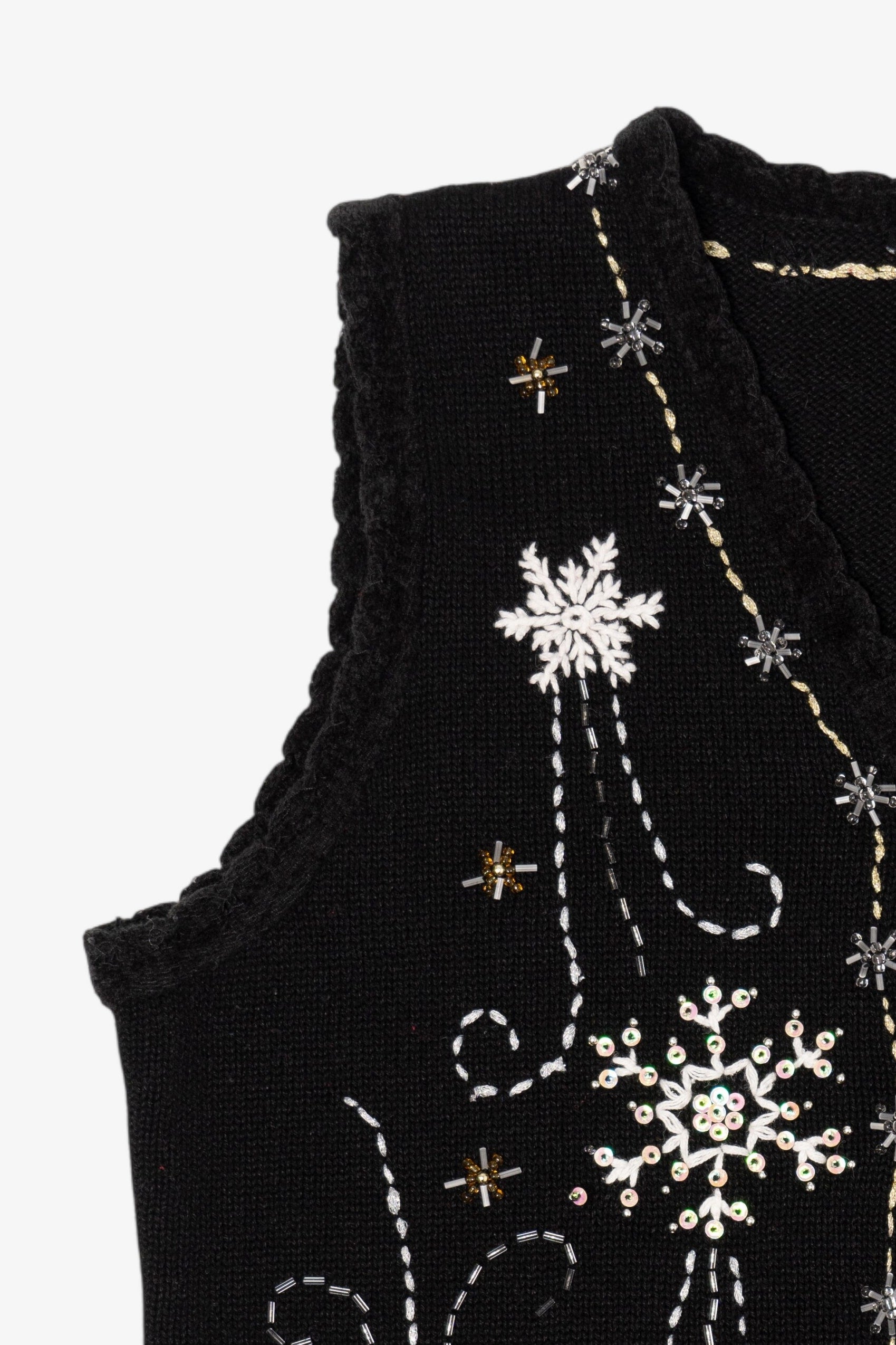 Vintage Black Reference Point Snowflakes Ugly Christmas Vest (1990s)