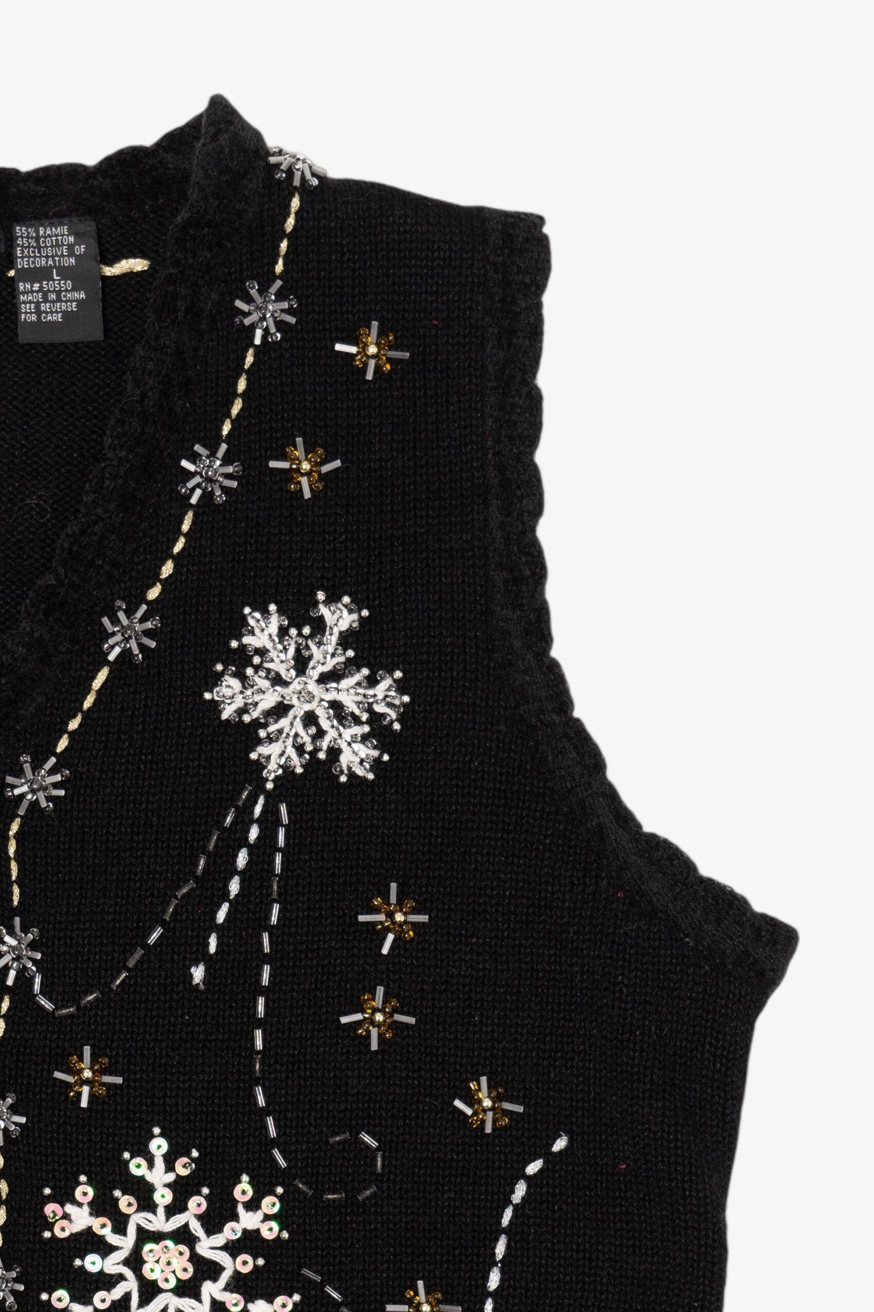 Vintage Black Reference Point Snowflakes Ugly Christmas Vest (1990s)