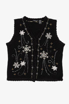 Vintage Black Reference Point Snowflakes Ugly Christmas Vest (1990s)