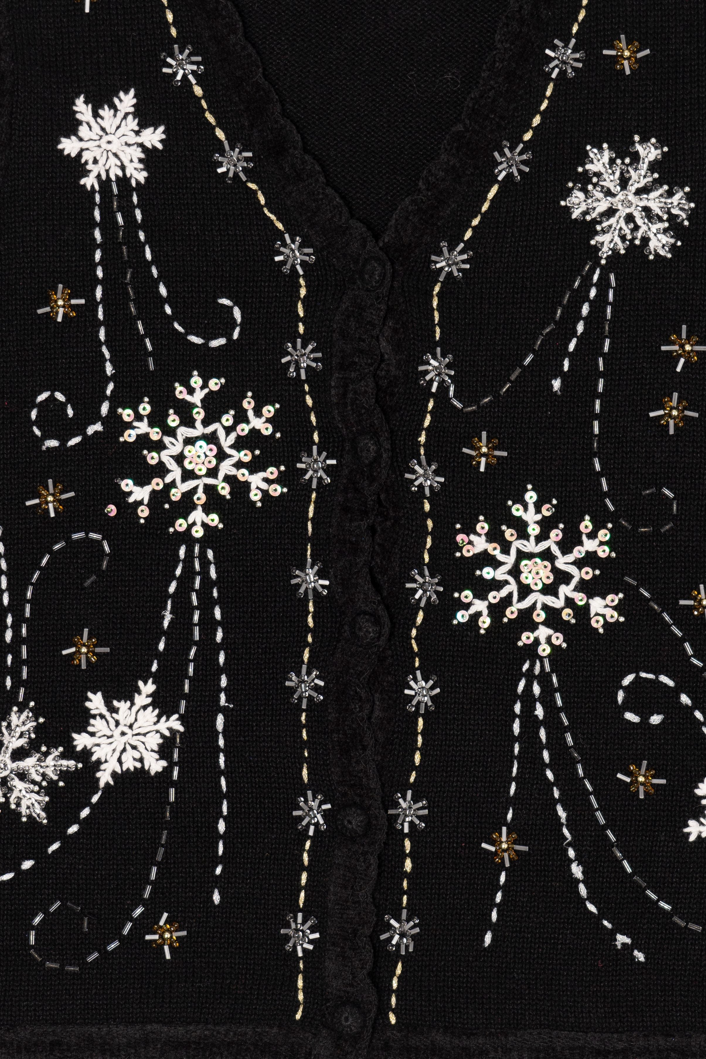 Vintage Black Reference Point Snowflakes Ugly Christmas Vest (1990s)