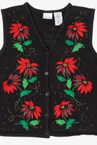 Vintage Black Bobbie Brooks Poinsettias Ugly Christmas Vest (1990s)