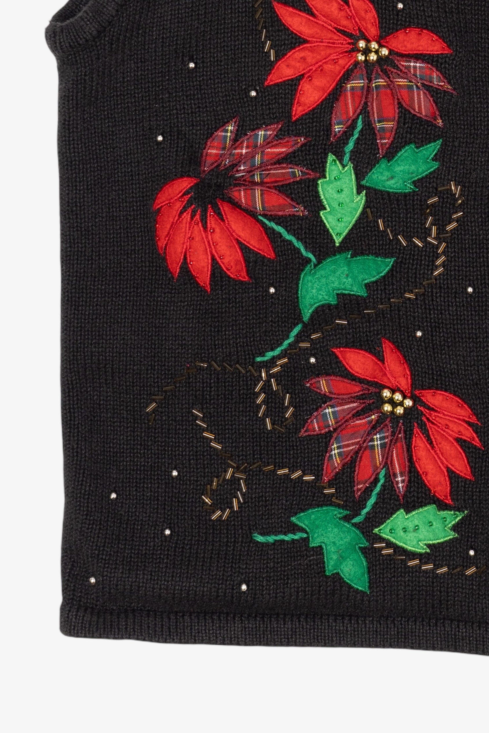 Vintage Black Bobbie Brooks Poinsettias Ugly Christmas Vest (1990s)
