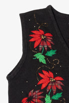 Vintage Black Bobbie Brooks Poinsettias Ugly Christmas Vest (1990s)