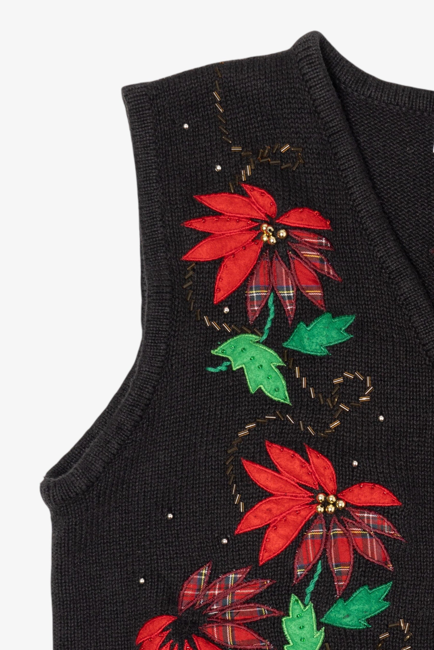 Vintage Black Bobbie Brooks Poinsettias Ugly Christmas Vest (1990s)