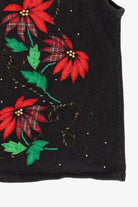 Vintage Black Bobbie Brooks Poinsettias Ugly Christmas Vest (1990s)
