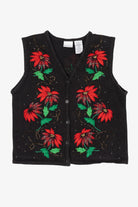 Vintage Black Bobbie Brooks Poinsettias Ugly Christmas Vest (1990s)