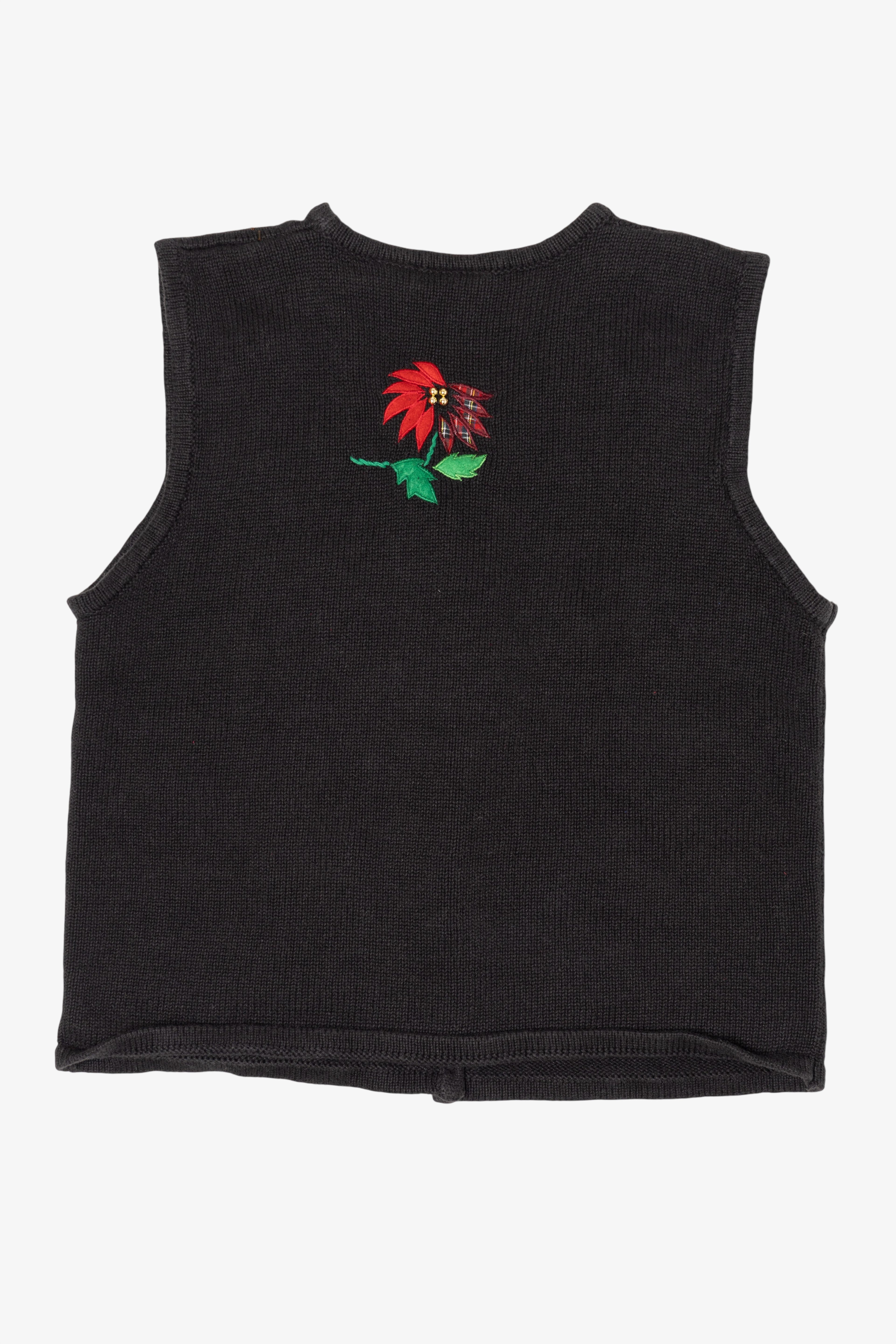 Vintage Black Bobbie Brooks Poinsettias Ugly Christmas Vest (1990s)
