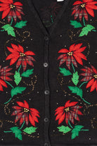 Vintage Black Bobbie Brooks Poinsettias Ugly Christmas Vest (1990s)