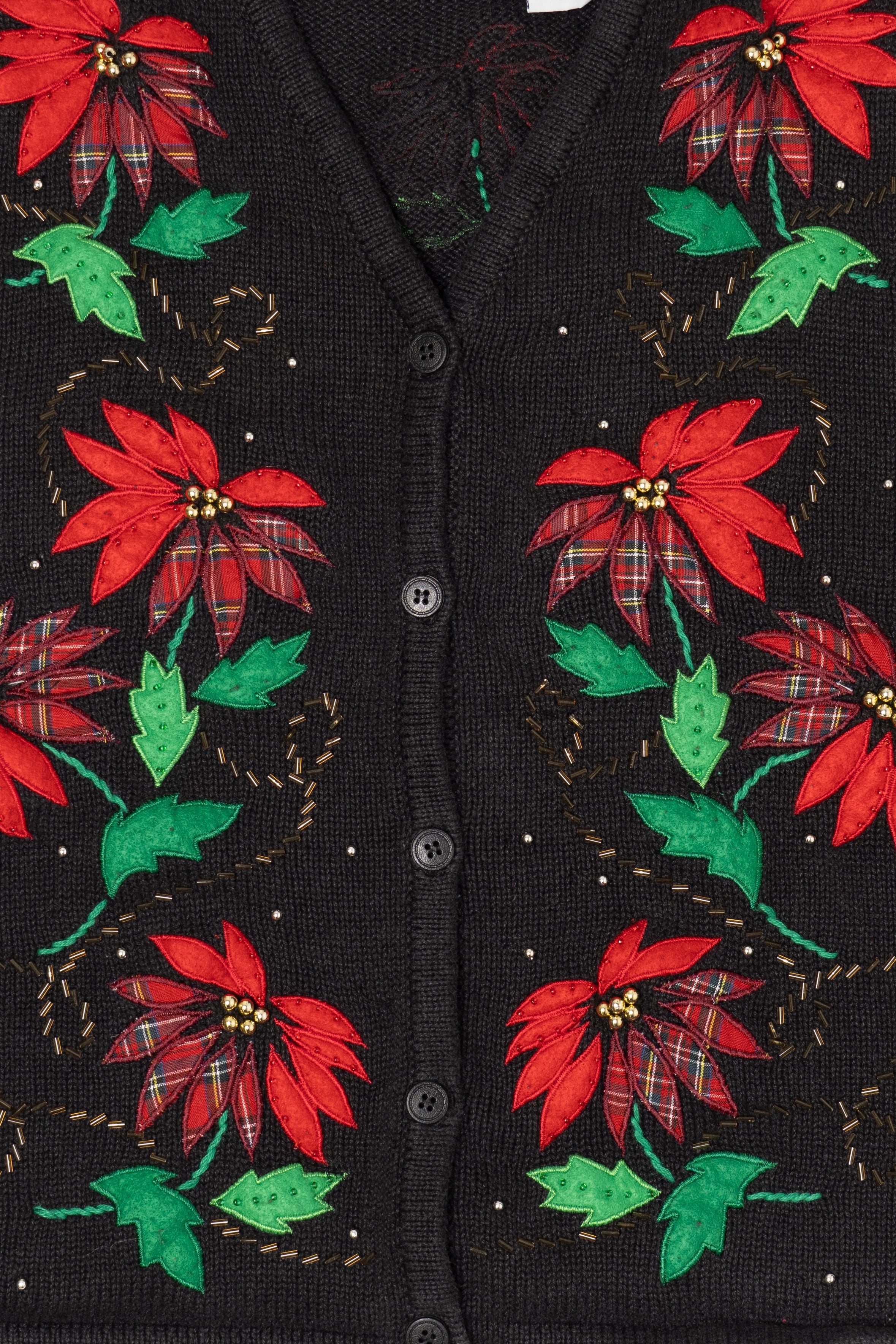 Vintage Black Bobbie Brooks Poinsettias Ugly Christmas Vest (1990s)