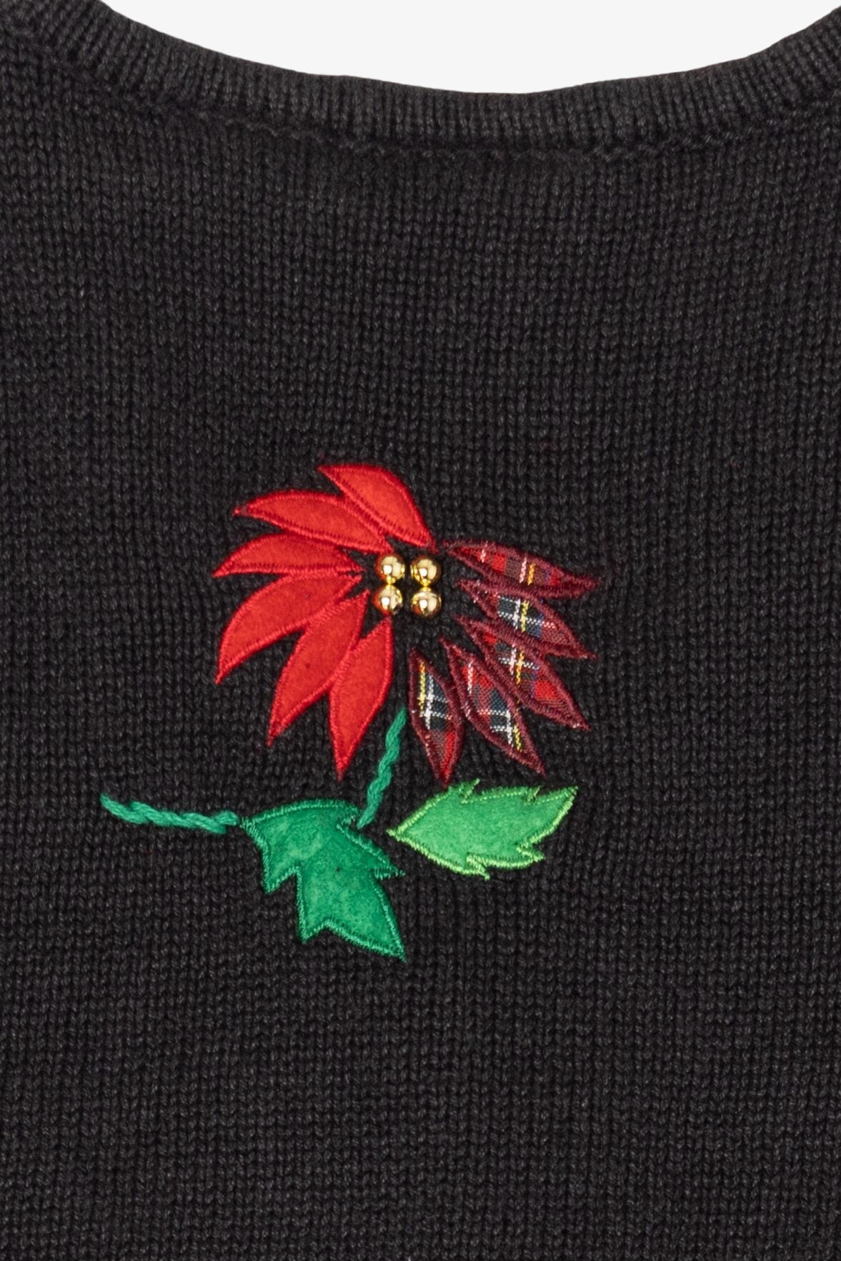 Vintage Black Bobbie Brooks Poinsettias Ugly Christmas Vest (1990s)
