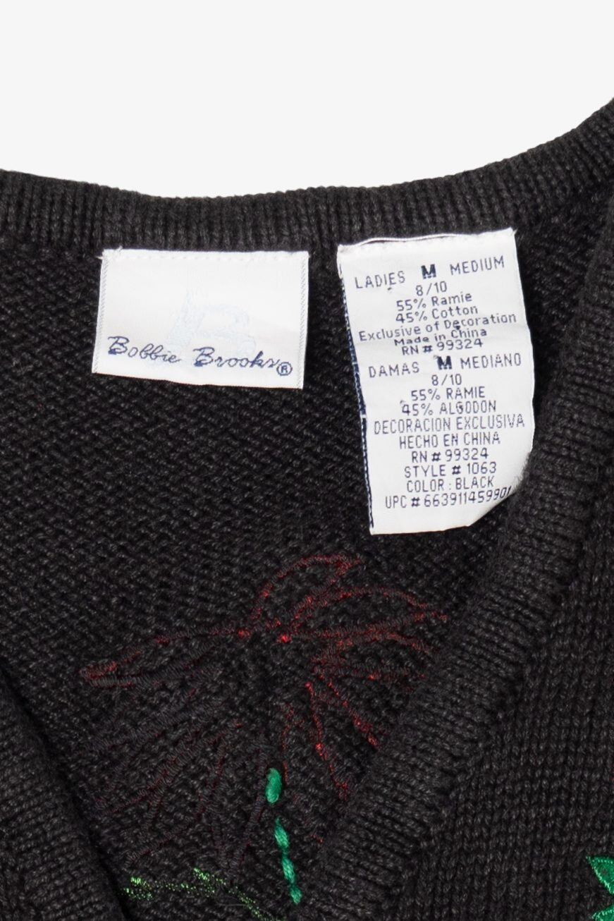 Vintage Black Bobbie Brooks Poinsettias Ugly Christmas Vest (1990s)