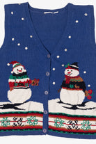 Vintage Blue Snowmen Ugly Christmas Vest (1990s)