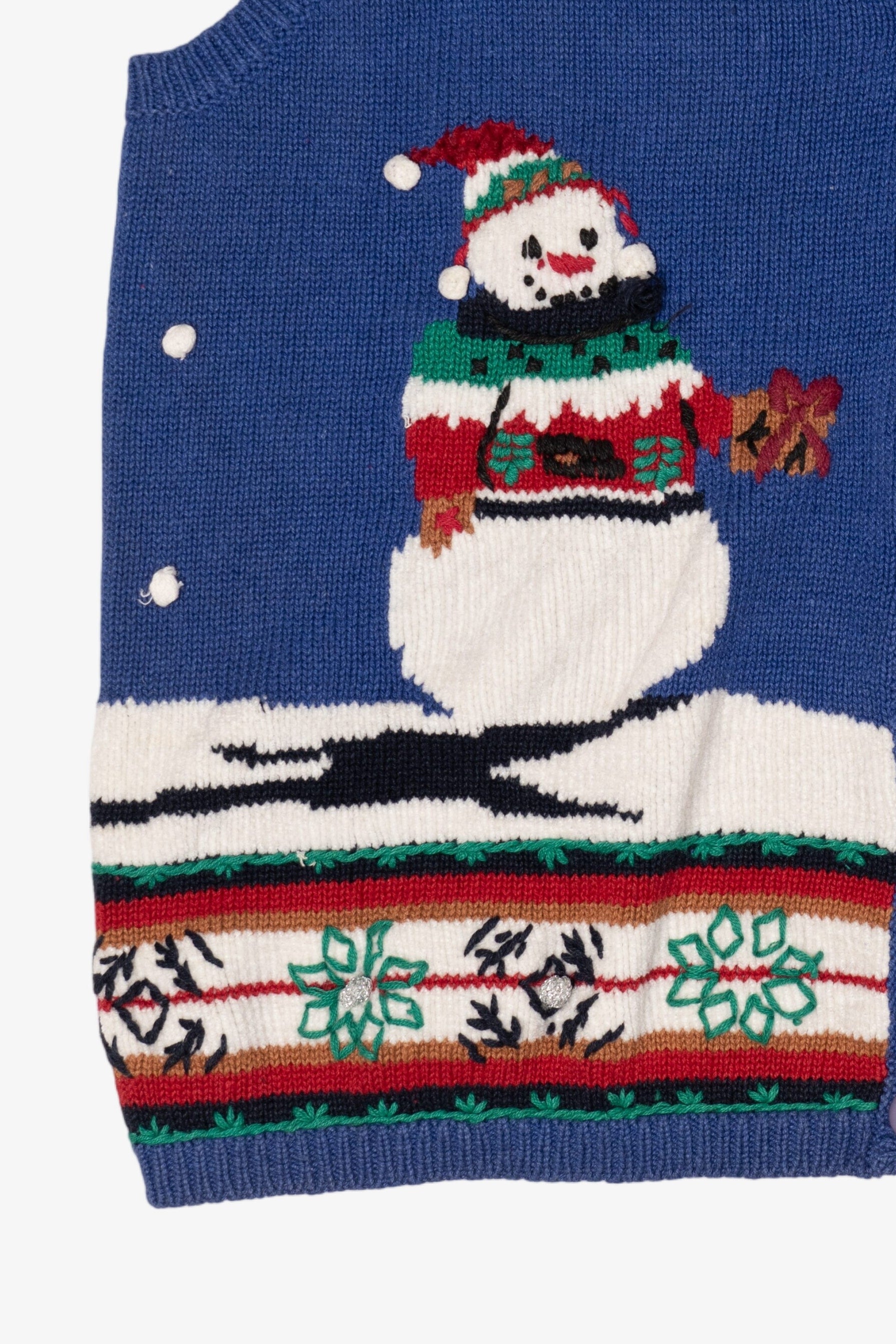 Vintage Blue Snowmen Ugly Christmas Vest (1990s)