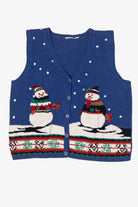 Vintage Blue Snowmen Ugly Christmas Vest (1990s)
