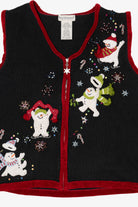 Vintage Black White Stag Snowmen Ugly Christmas Vest (1990s)