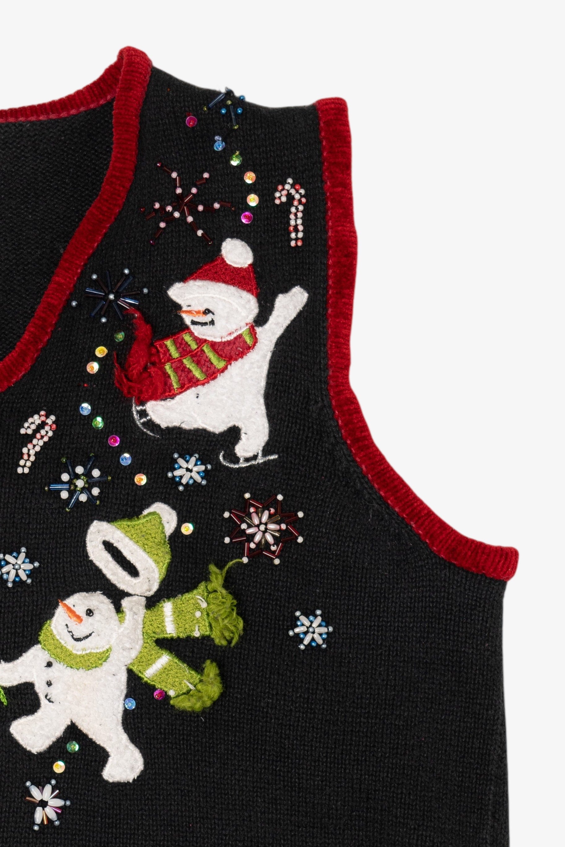 Vintage Black White Stag Snowmen Ugly Christmas Vest (1990s)