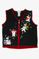 Vintage Black White Stag Snowmen Ugly Christmas Vest (1990s)