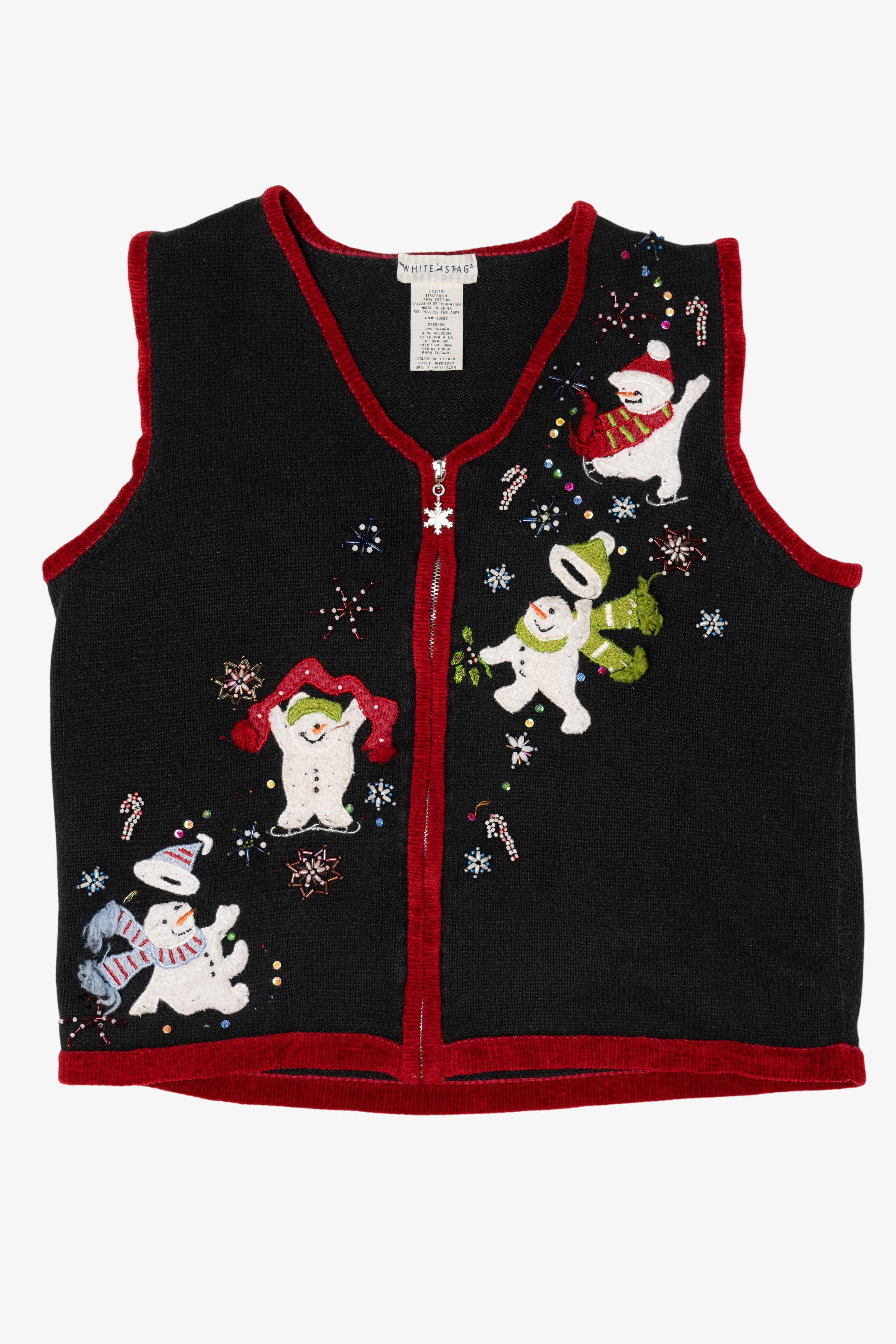 Vintage Black White Stag Snowmen Ugly Christmas Vest (1990s)