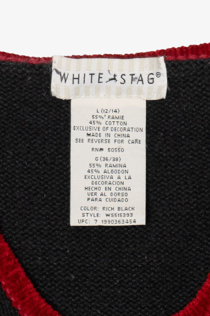 Vintage Black White Stag Snowmen Ugly Christmas Vest (1990s)