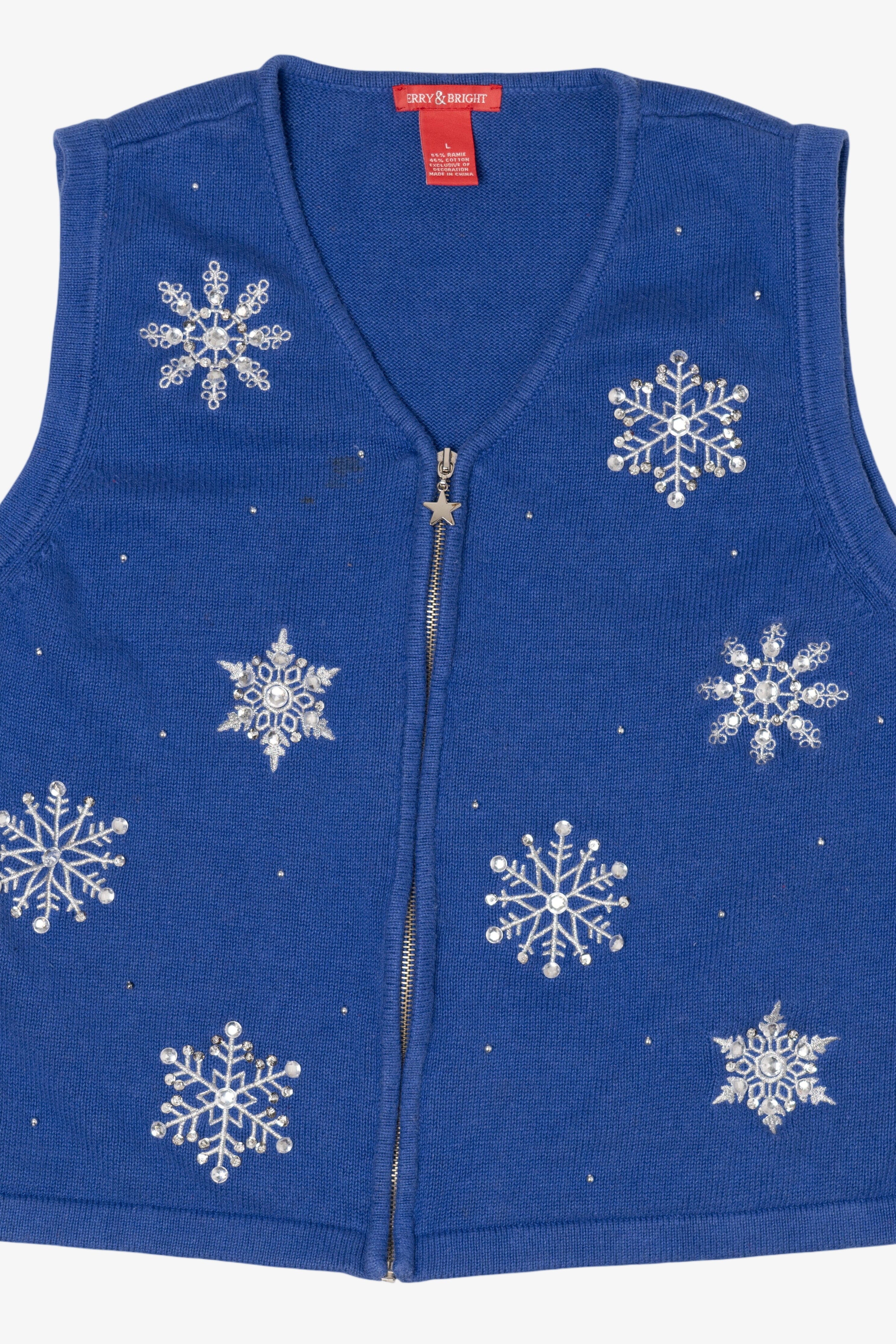 Vintage Blue Merry & Bright Snowflakes Ugly Christmas Vest (2000s)