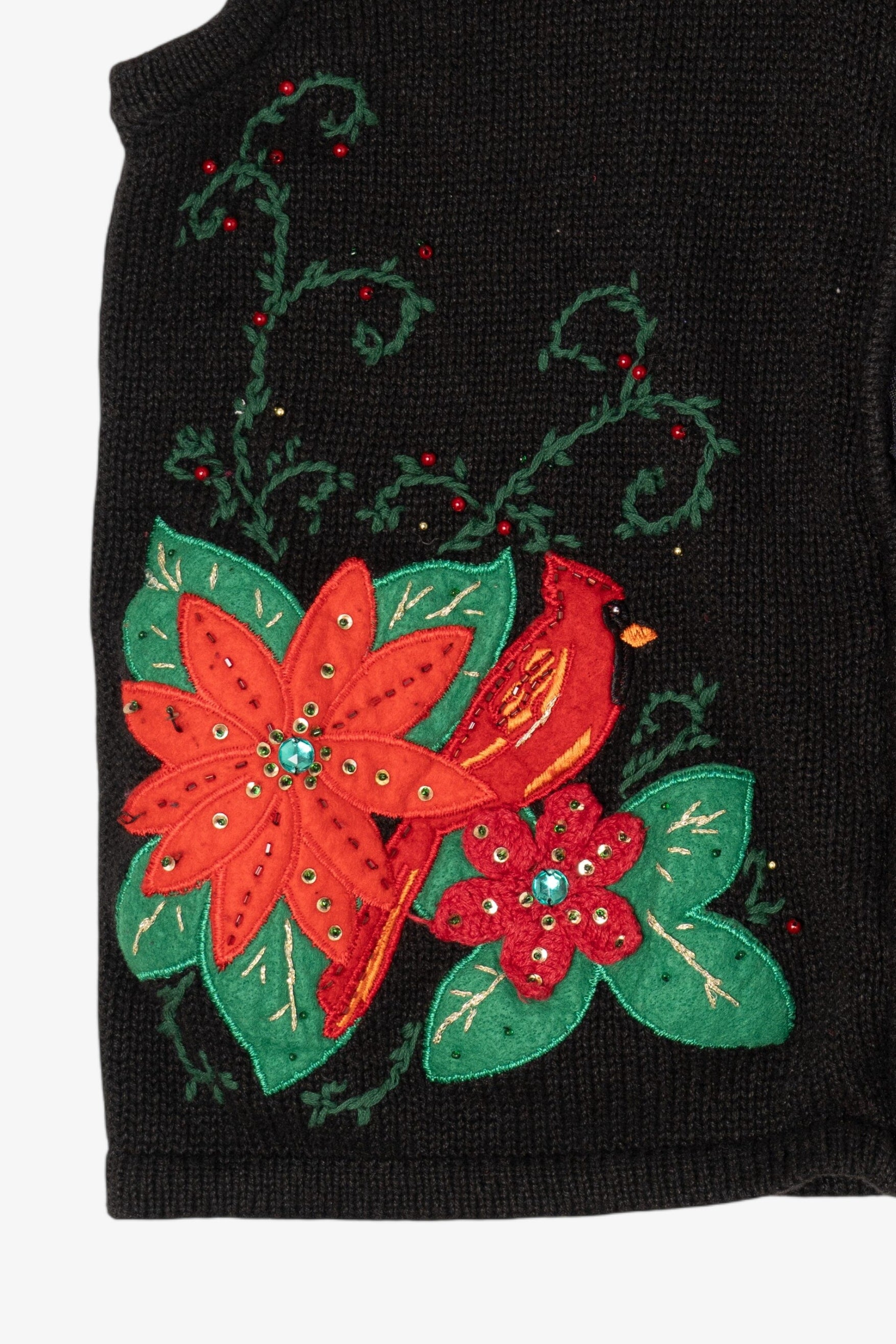 Vintage Black Poinsettias Ugly Christmas Vest (2000s)