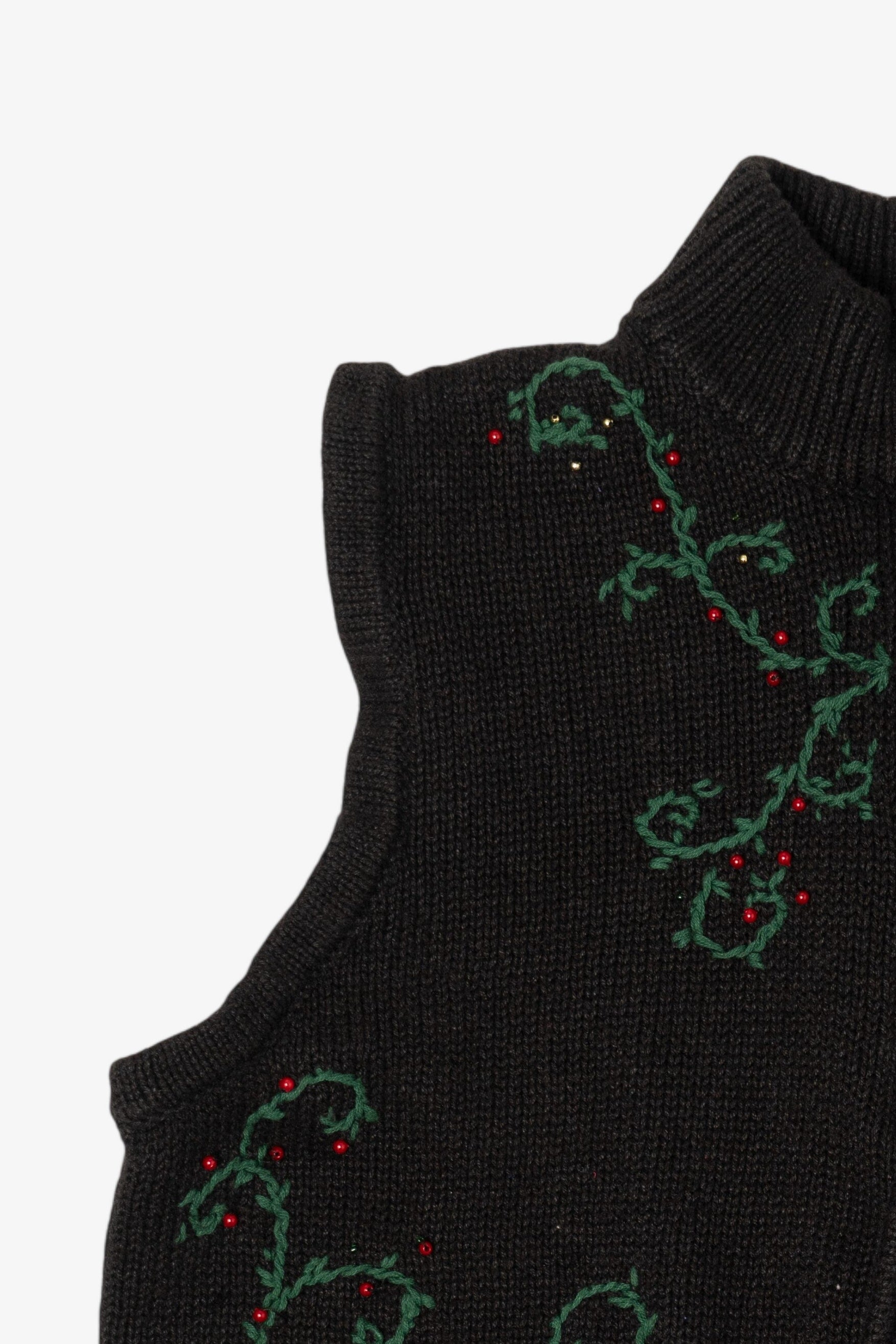 Vintage Black Poinsettias Ugly Christmas Vest (2000s)