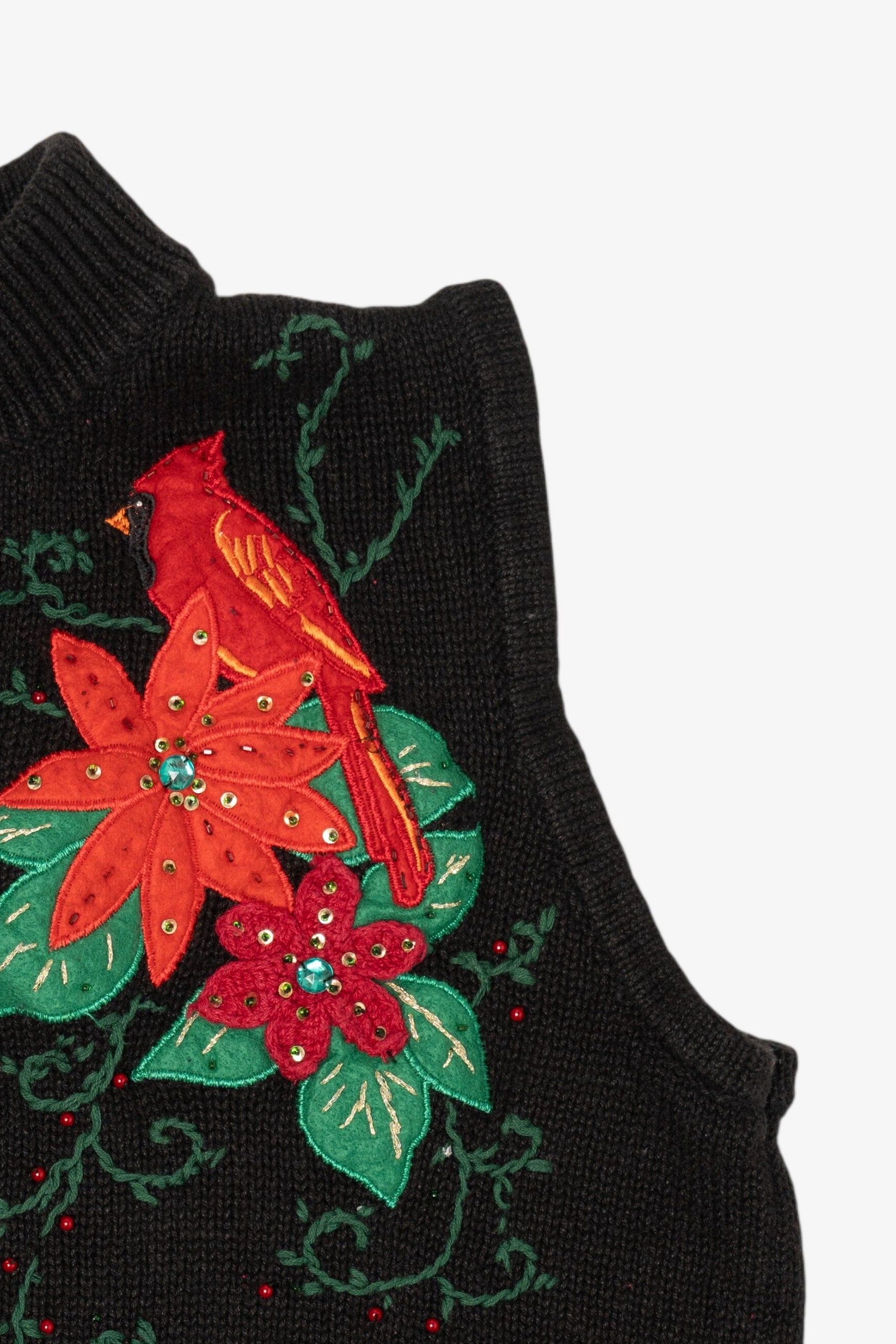 Vintage Black Poinsettias Ugly Christmas Vest (2000s)