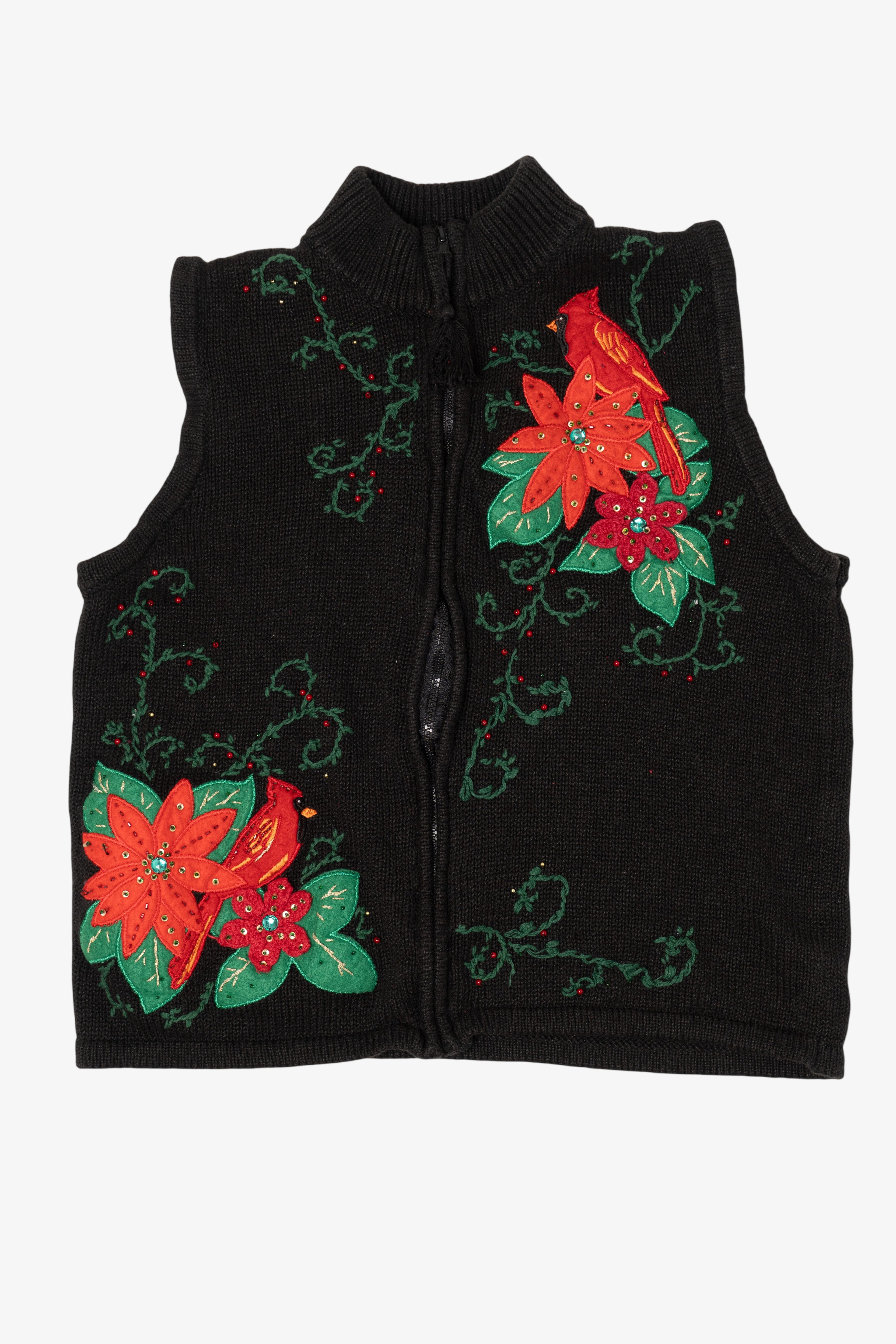 Vintage Black Poinsettias Ugly Christmas Vest (2000s)