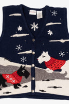 Vintage Navy Blue Bobbie Brooks Dogs Ugly Christmas Vest (1990s)