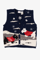 Vintage Navy Blue Bobbie Brooks Dogs Ugly Christmas Vest (1990s)