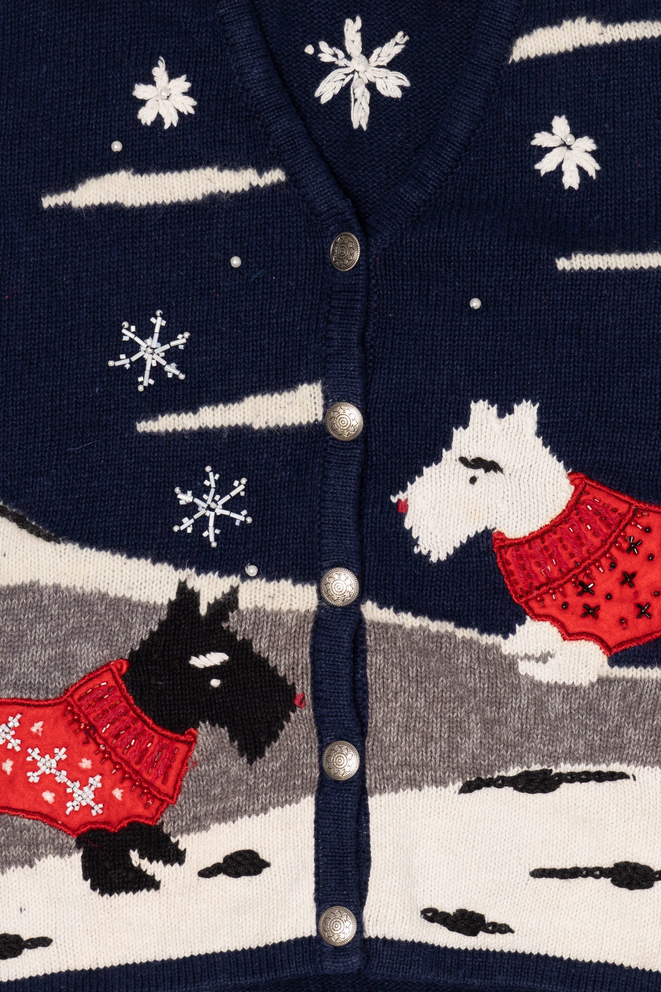 Vintage Navy Blue Bobbie Brooks Dogs Ugly Christmas Vest (1990s)
