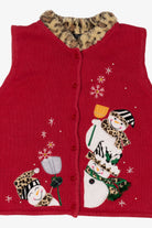 Vintage Red Crystal Kobe Snowmen Ugly Christmas Vest (1990s)