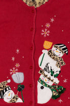 Vintage Red Crystal Kobe Snowmen Ugly Christmas Vest (1990s)