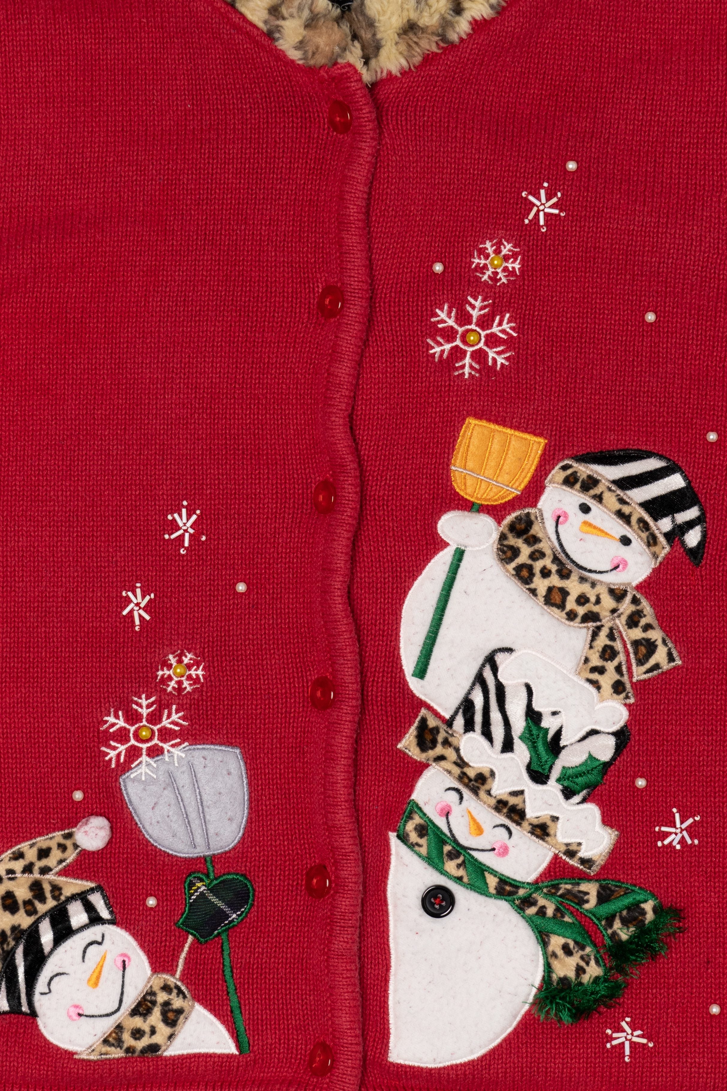 Vintage Red Crystal Kobe Snowmen Ugly Christmas Vest (1990s)