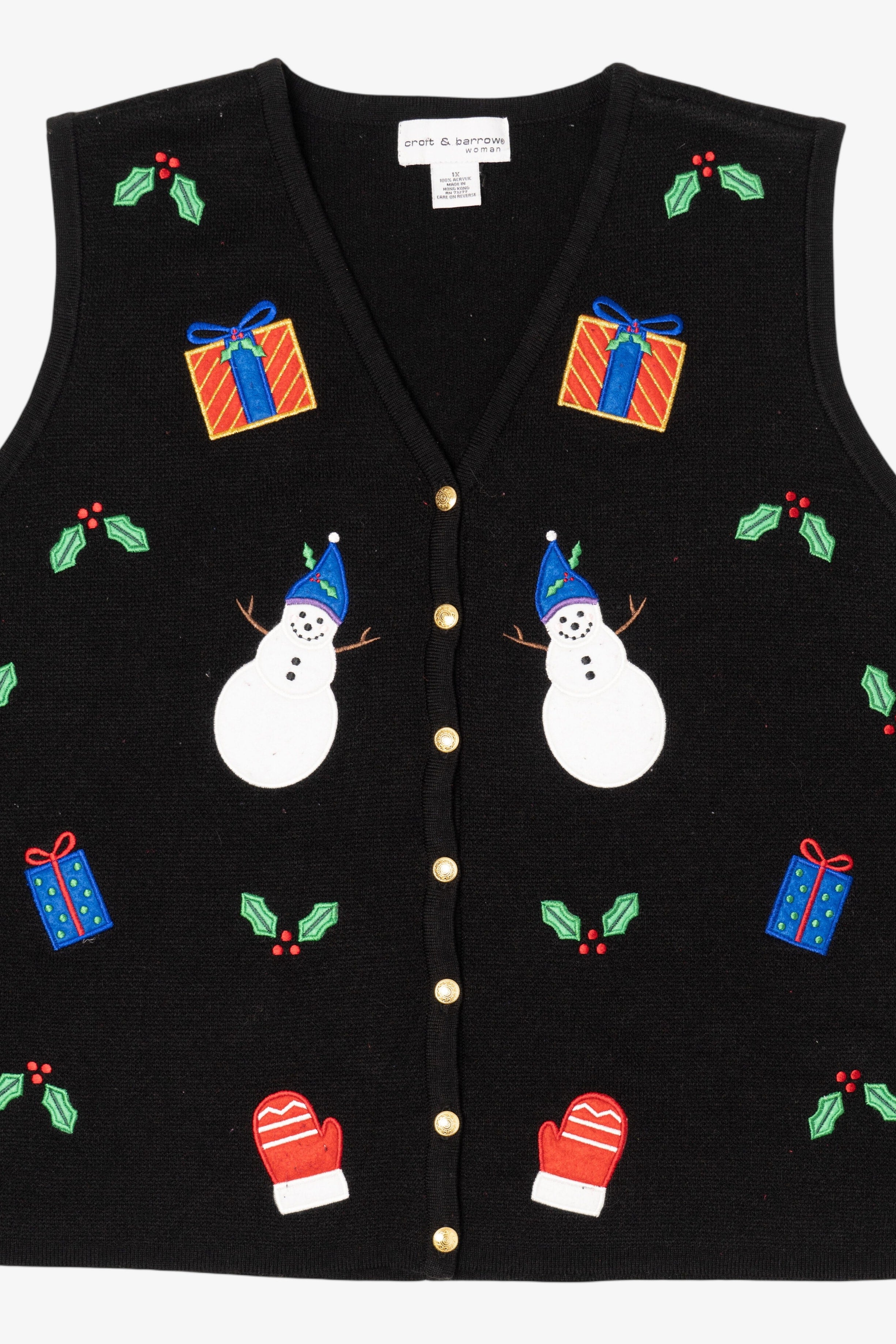 Vintage Black Croft & Barrow Snowmen Ugly Christmas Vest (1990s)