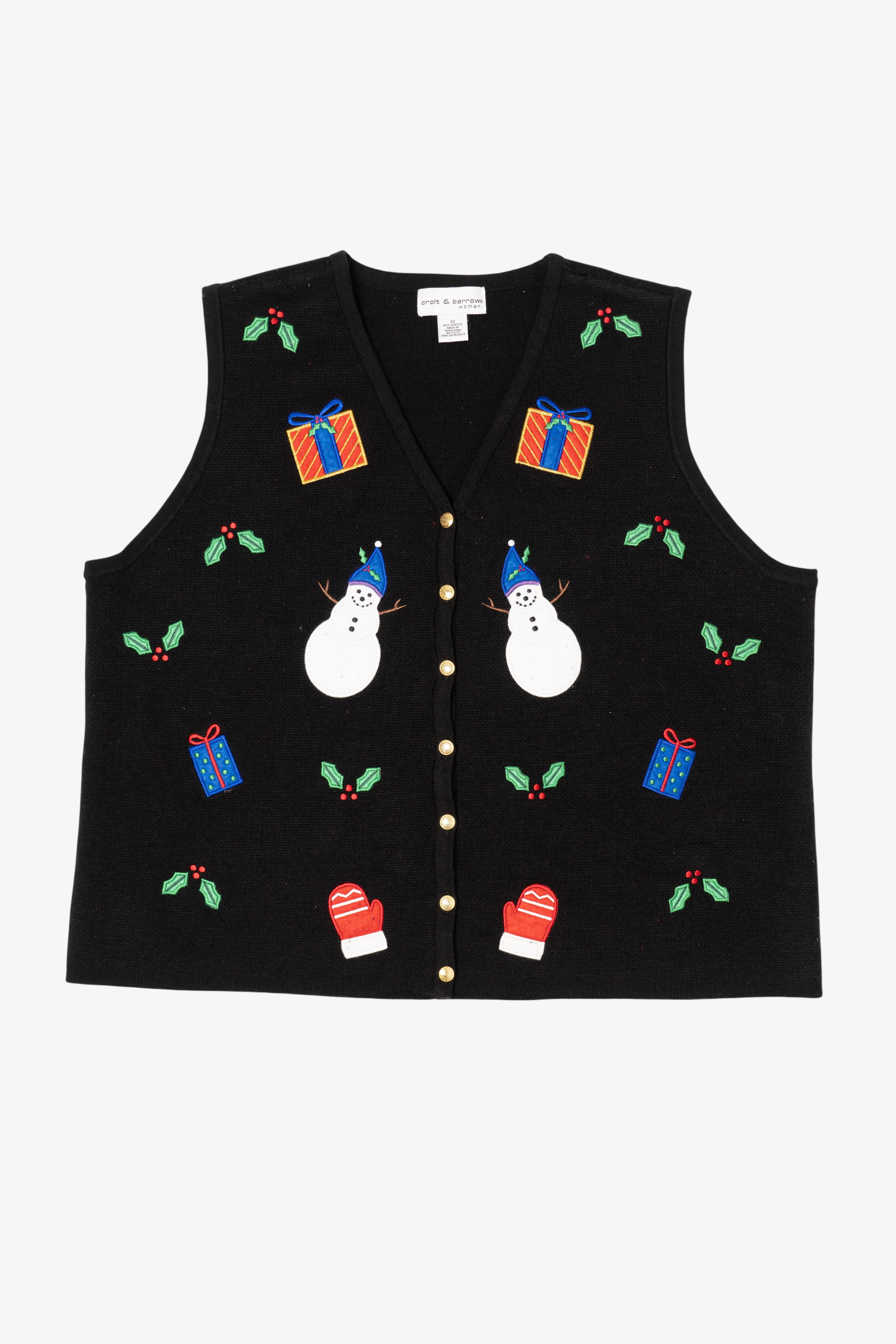 Vintage Black Croft & Barrow Snowmen Ugly Christmas Vest (1990s)