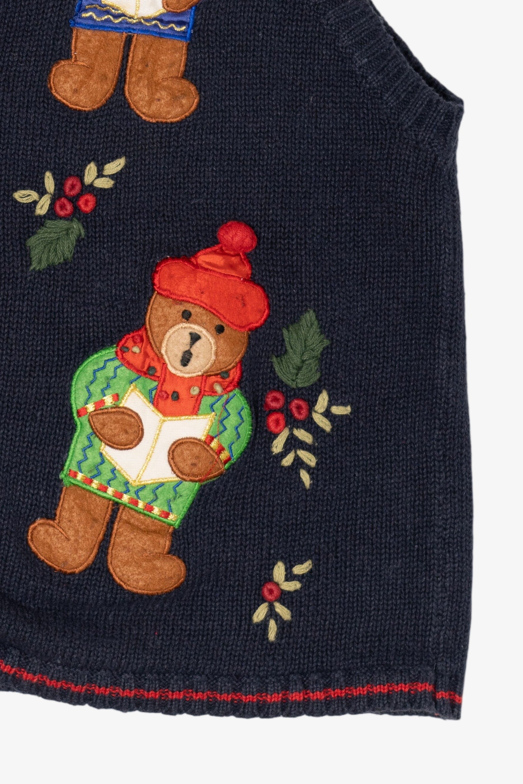 Vintage White Stag Caroling Teddy Bears Ugly Christmas Vest (1990s)