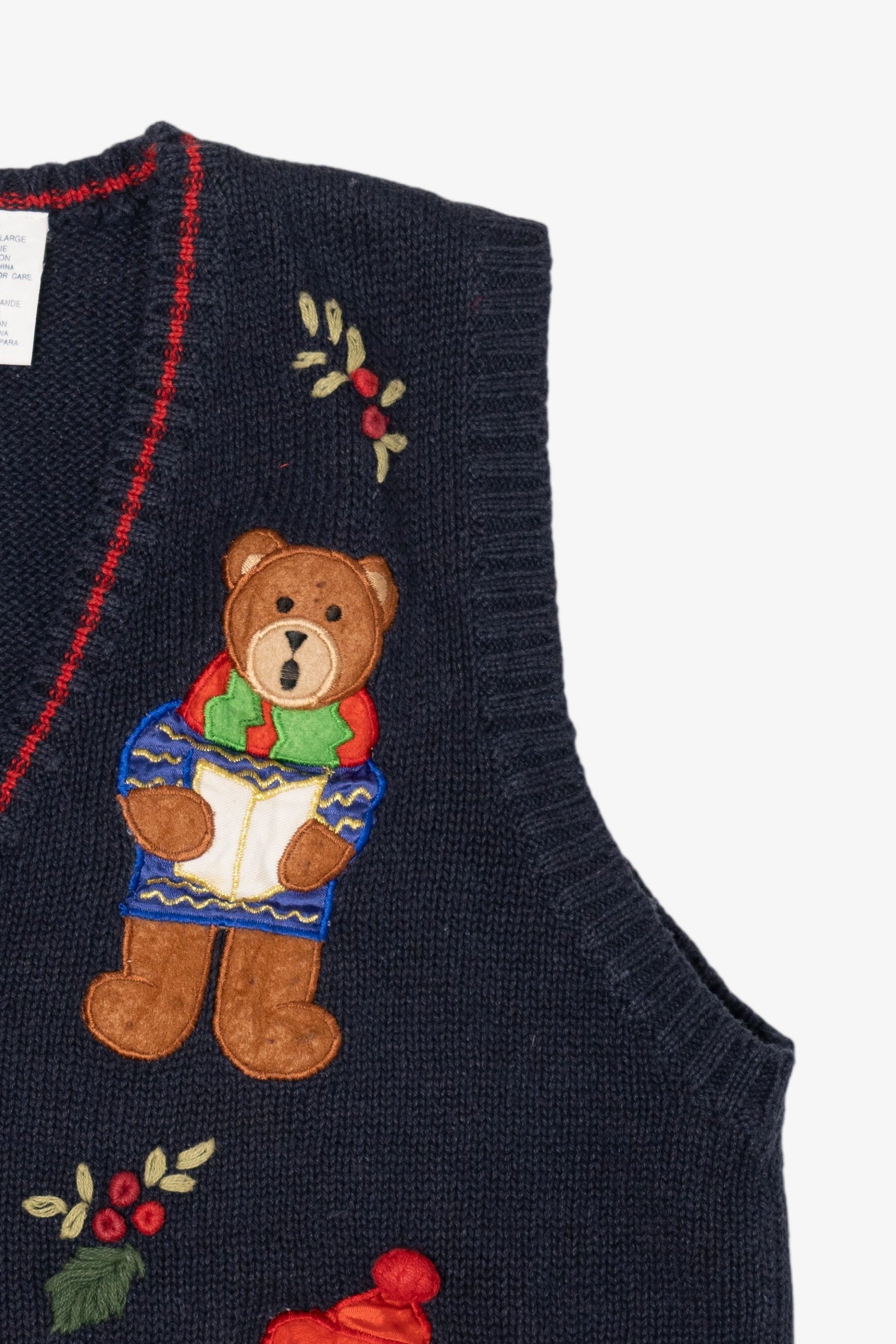 Vintage White Stag Caroling Teddy Bears Ugly Christmas Vest (1990s)