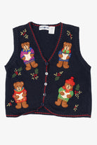 Vintage White Stag Caroling Teddy Bears Ugly Christmas Vest (1990s)