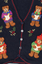 Vintage White Stag Caroling Teddy Bears Ugly Christmas Vest (1990s)