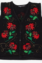 Vintage Black Poinsettias Ugly Christmas Vest (1990s)