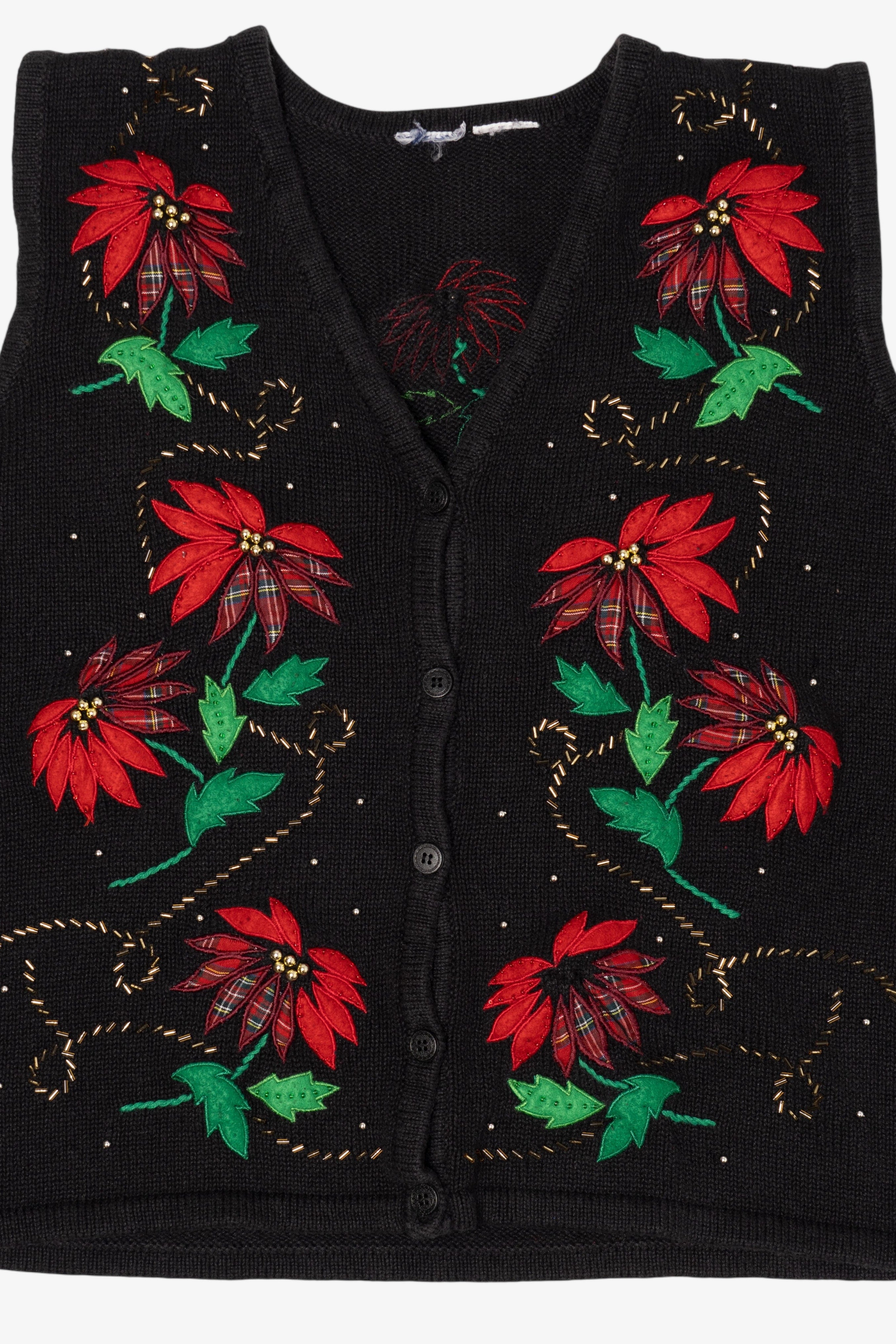 Vintage Black Poinsettias Ugly Christmas Vest (1990s)