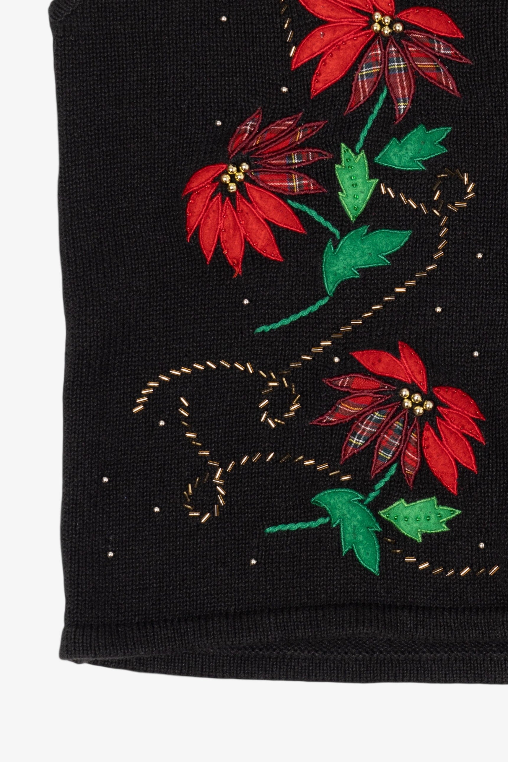 Vintage Black Poinsettias Ugly Christmas Vest (1990s)