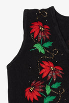 Vintage Black Poinsettias Ugly Christmas Vest (1990s)