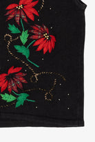 Vintage Black Poinsettias Ugly Christmas Vest (1990s)
