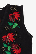 Vintage Black Poinsettias Ugly Christmas Vest (1990s)