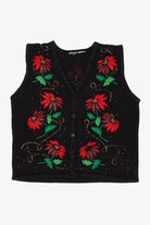 Vintage Black Poinsettias Ugly Christmas Vest (1990s)