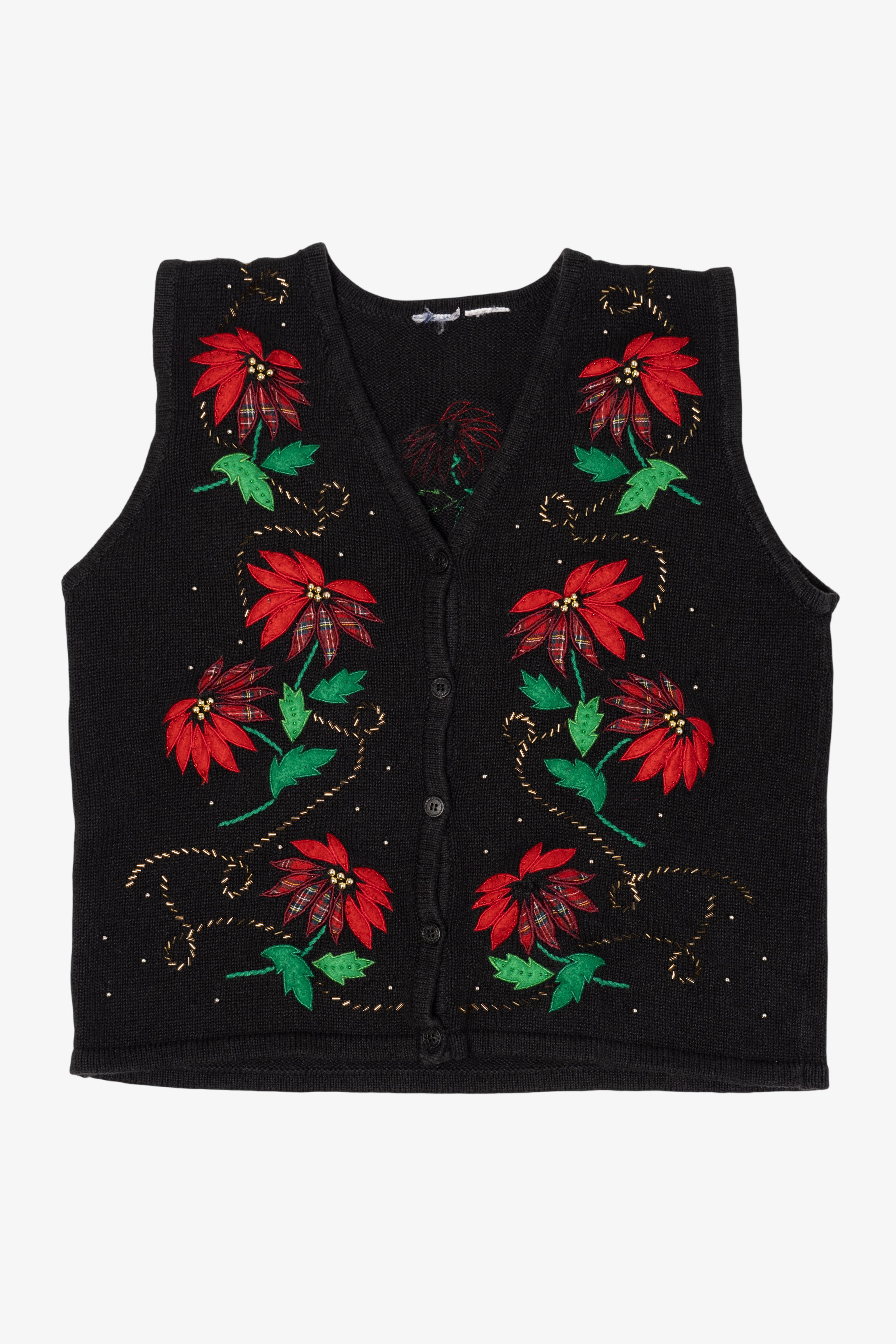 Vintage Black Poinsettias Ugly Christmas Vest (1990s)